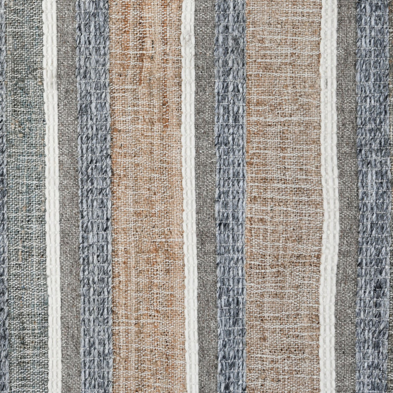 Luna Area Rug, Handwoven Wool Stripes, Natural And Gray Jute Cotton, Rectangle 8' x 10'