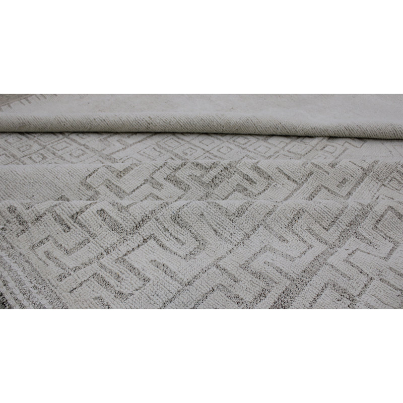 Tapis gris / beige clair en laine noué à la main 12 pi 5 po x 15 pi 9 po