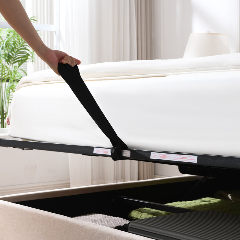 Lit plateforme tapissier avec rangement Arcadia, Kaki, Très grand