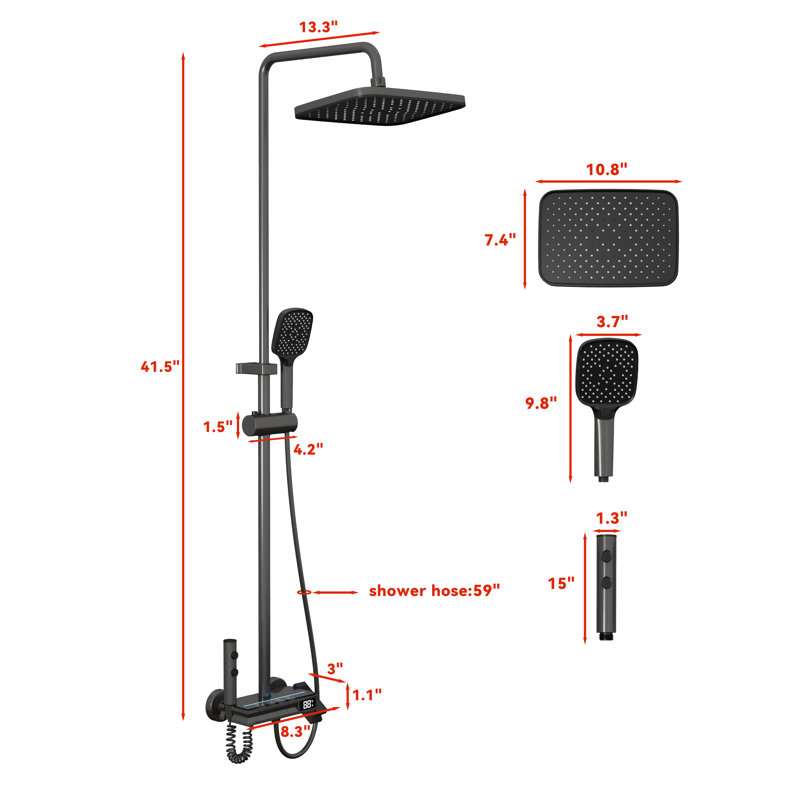 Shower Faucet System With 4-In-1 Shower, LED Display, And 3 Spray Modes