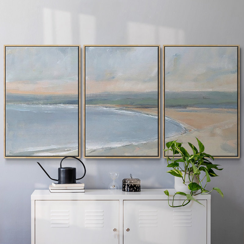 Étude côtière II, reproduction sur toile 3 pièces, H 36 po x l 75 po, Encadré naturel