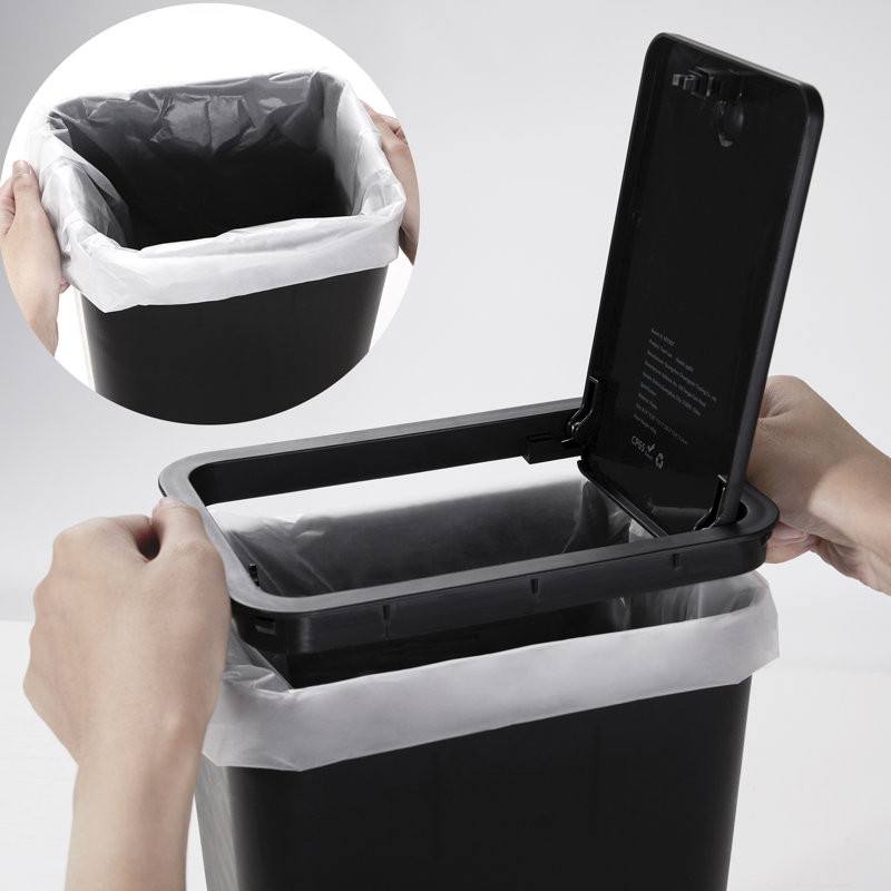 Black Plastic 2.6 Gallon Touch Top Trash Can Set