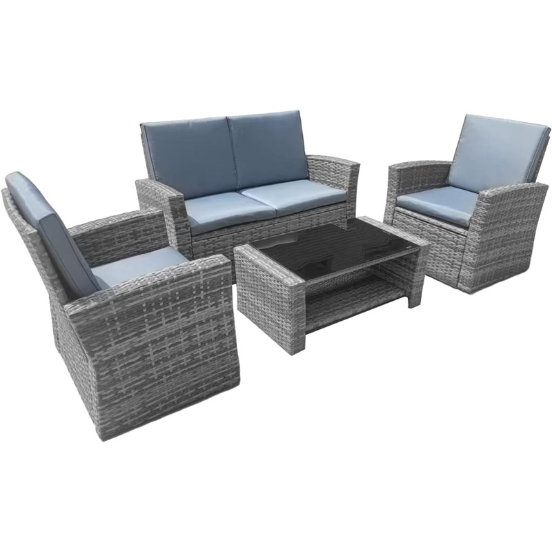 Wicker 4 - Person Garden Lounge Set with Cushions