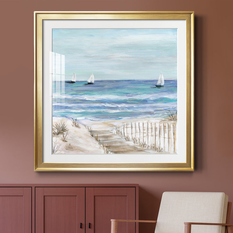 Gulf Shores III - peinture encadrée, Encadrement doré, H 30,5 po x l 30,5 po x P 1,5 po
