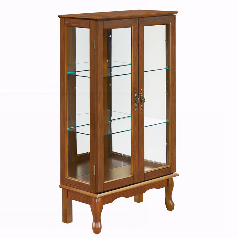 Vitrine lumineuse Curio avec tablettes réglables, portes en verre trempé, Oak