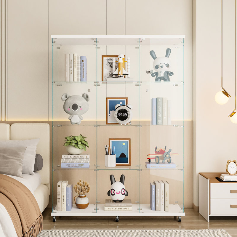 Énorme vitrine en verre avec 4 tablettes, pour bureau - noir / blanc, compartiment de rangement abondant, surface trempée épaisse, fabrication en bois massif, très grand boîtier à 4 tablettes