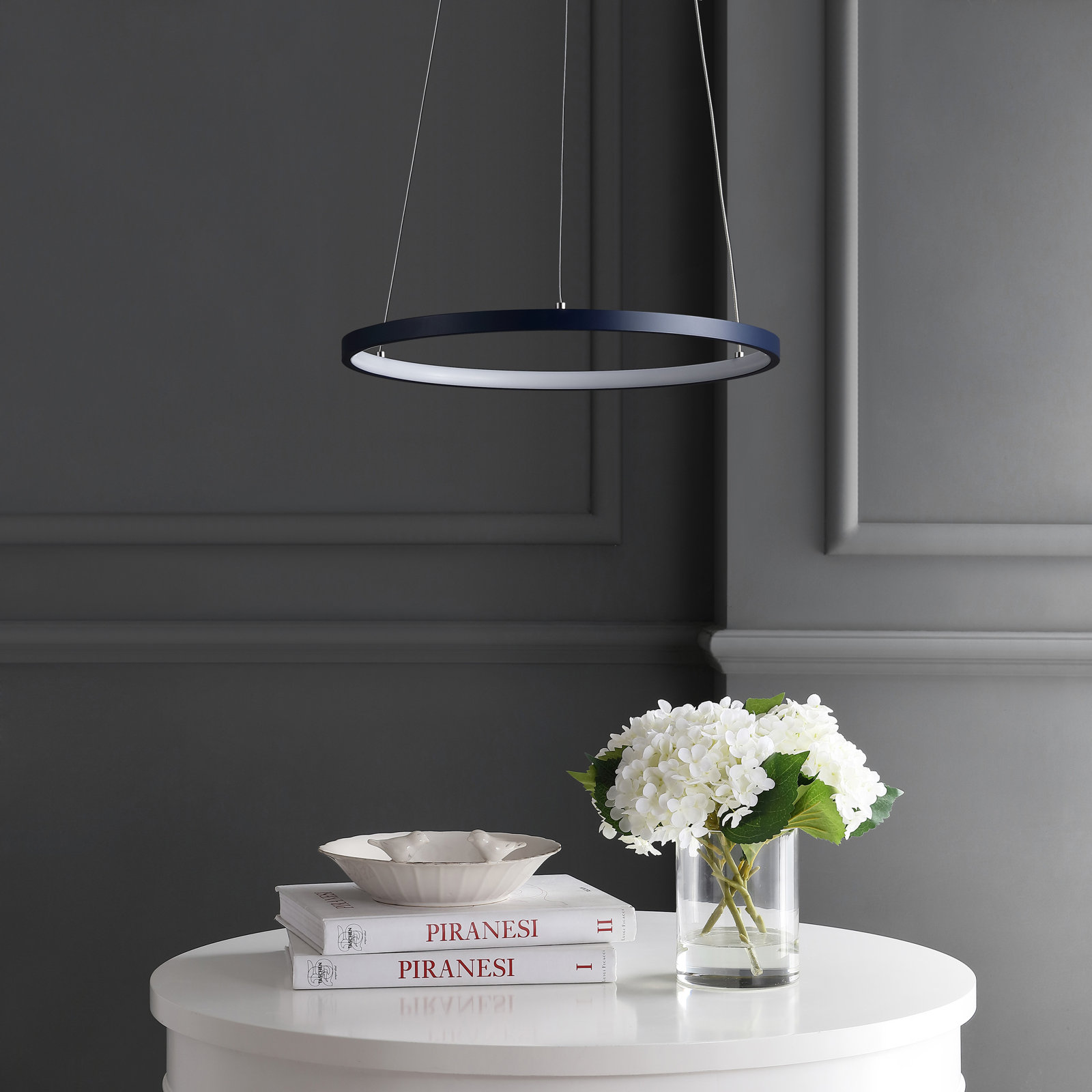 Odin Single Light Dimmable LED Pendant, 0.75" H x 15.75" W x 15.75" D, Navy