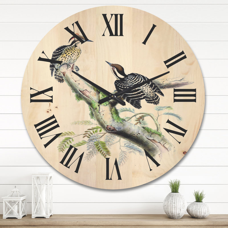 Horloge murale en bois, Grand, Oiseaux dans la nature