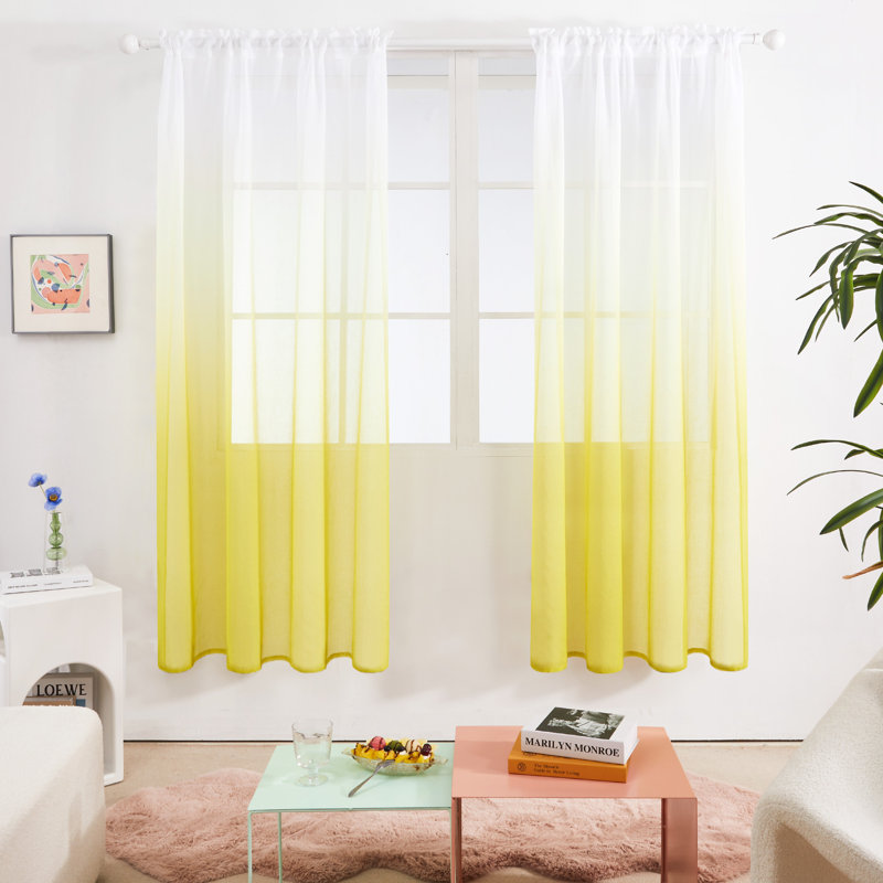 Zhejno Sheer Curtain Pair, 52" W x 72" L, Yellow