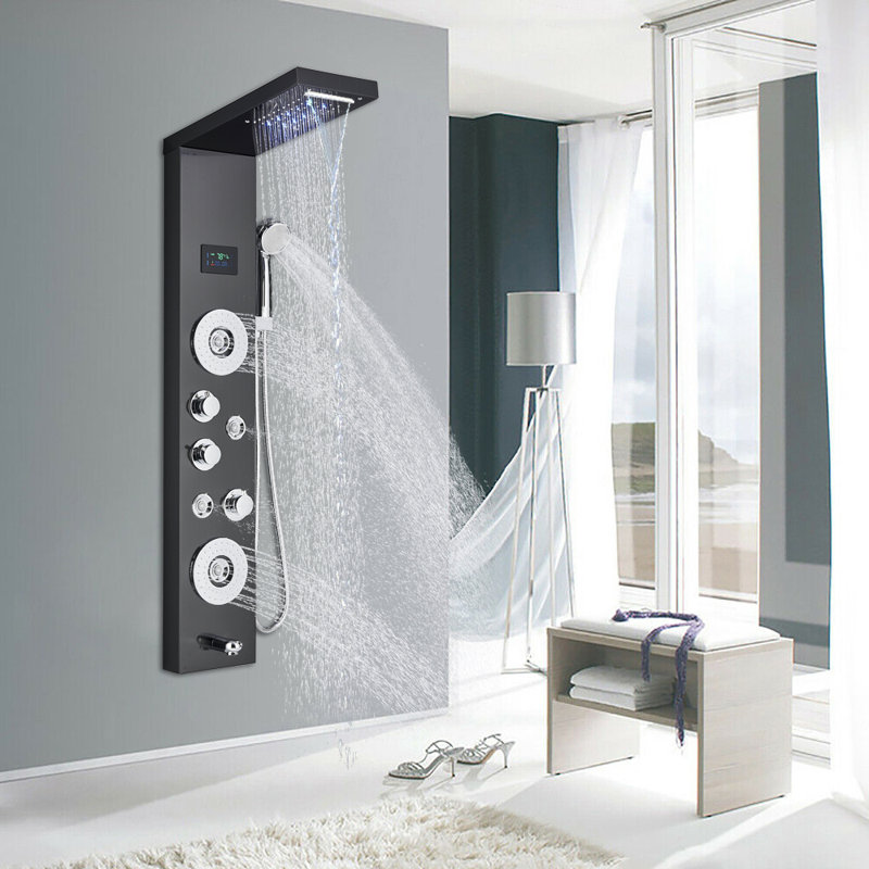 Led 48" Shower Panel Tower System With Handheld Spray Brushed  Nickel, Matte Black