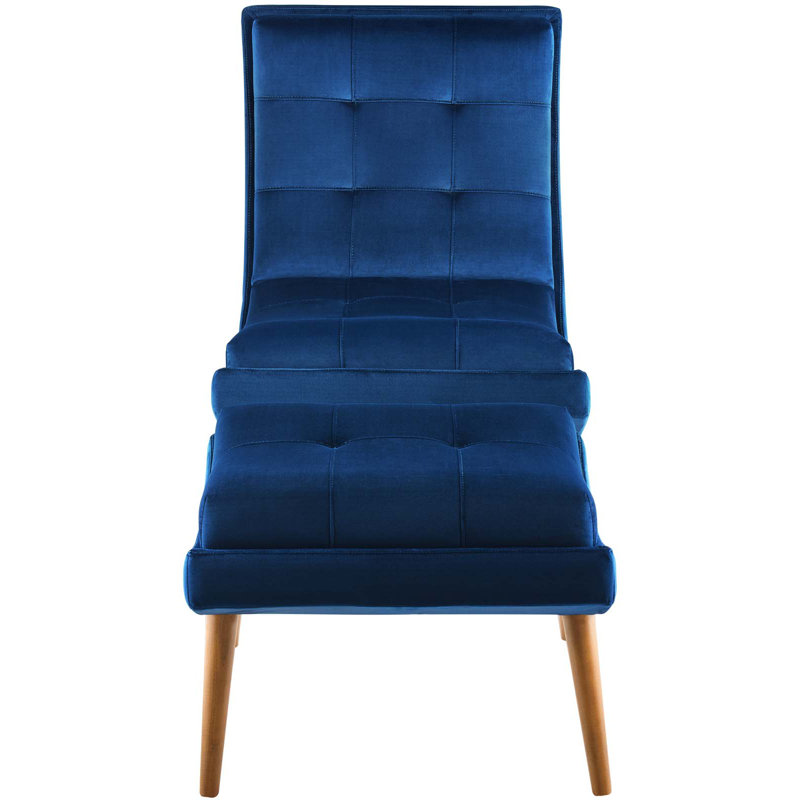 Navy Velvet Tufted Lounge Chair and Ottoman Set