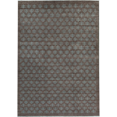 Tapis brun et vert de haute qualité noué à la main