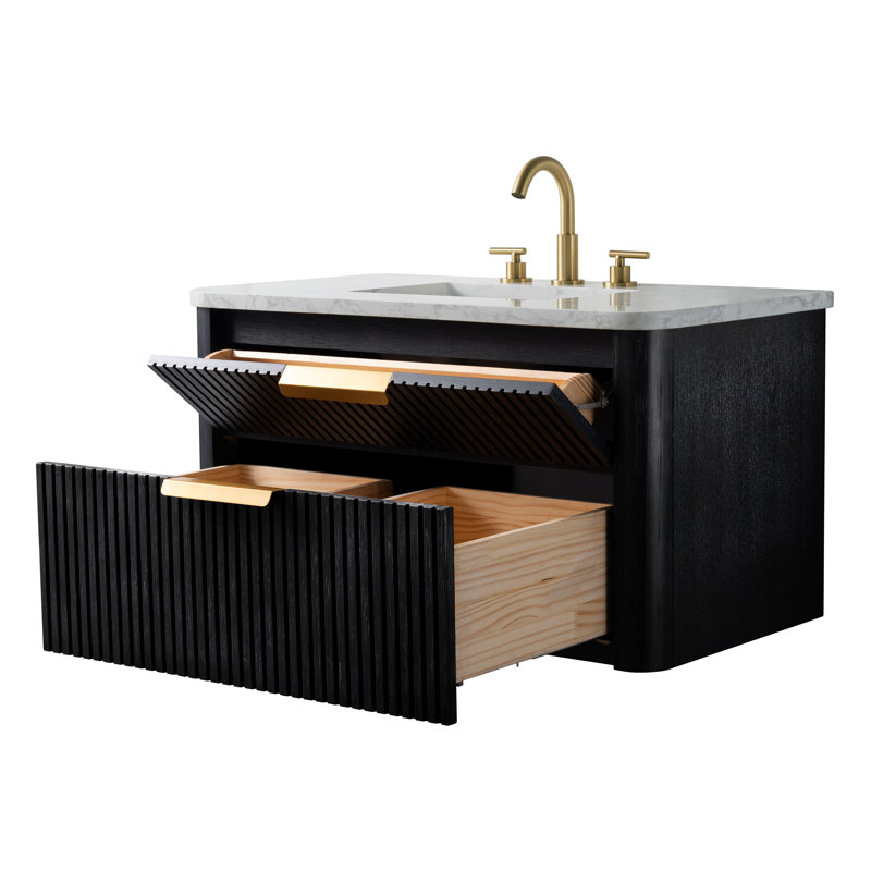 Meuble-lavabo mural simple 36 po Liljan, Chêne noir / bronze brossé