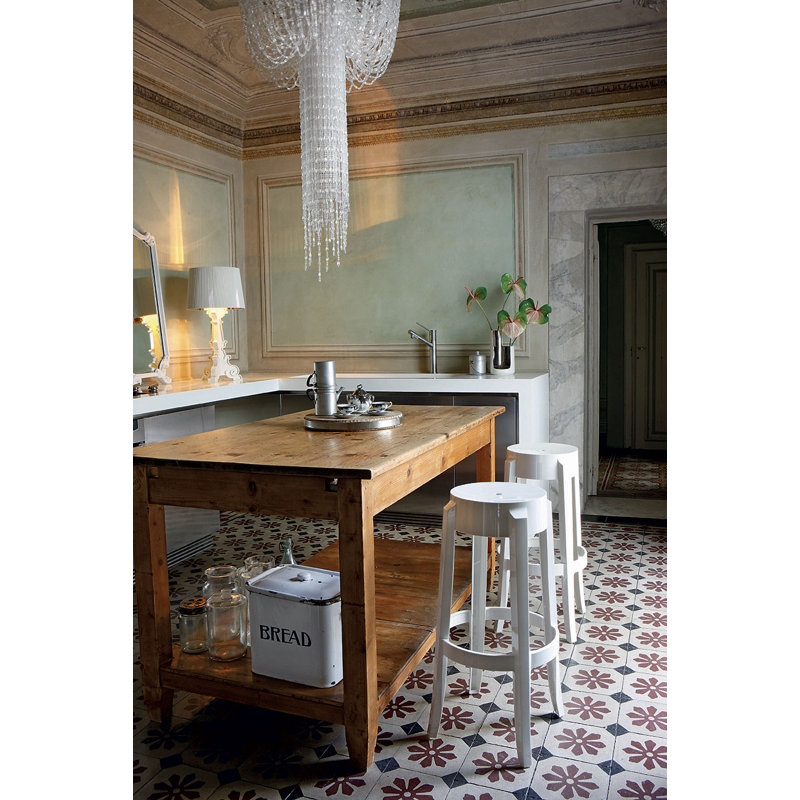 Tabouret de bar Charles Ghost, Blanc lustré, Tabouret de comptoir (siège d'une hauteur de 25,7