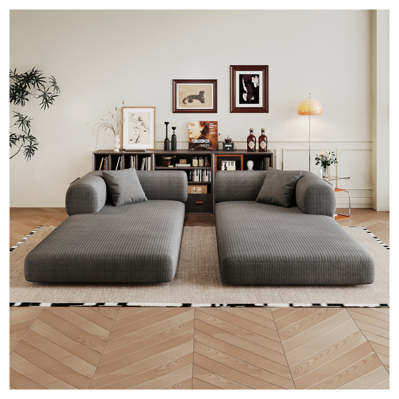Canapé à compression de 78,8 po, canapé-lit convertible au sol avec accoudoirs avec dossier coussiné, canapé-lit futon confortable, canapé modulaire désossé Loveseat, tissu en velours côtelé, pour le salon, la chambre à coucher, gris