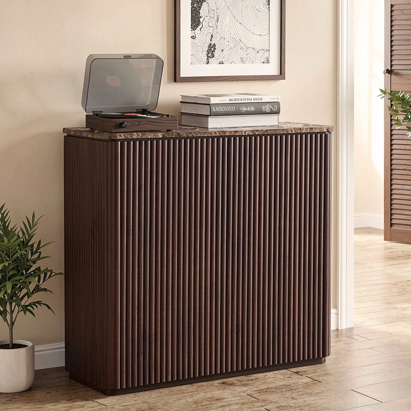 34.4"w Buffet Sideboards, 2-door Cabinet Storage With 1.97" Thick Horsforth Panels And Faux Marble Top,dark Oak