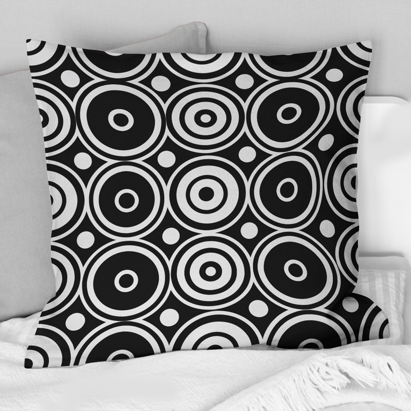 Coussin décoratif blanc avec cercles Mid-Century blancs, H 16 po x l 16 po
