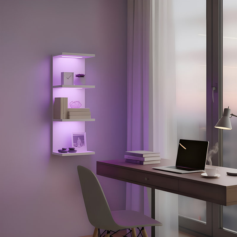 Étagère murale H 29,99 po à 4 niveaux avec lumières RVB, Blanc