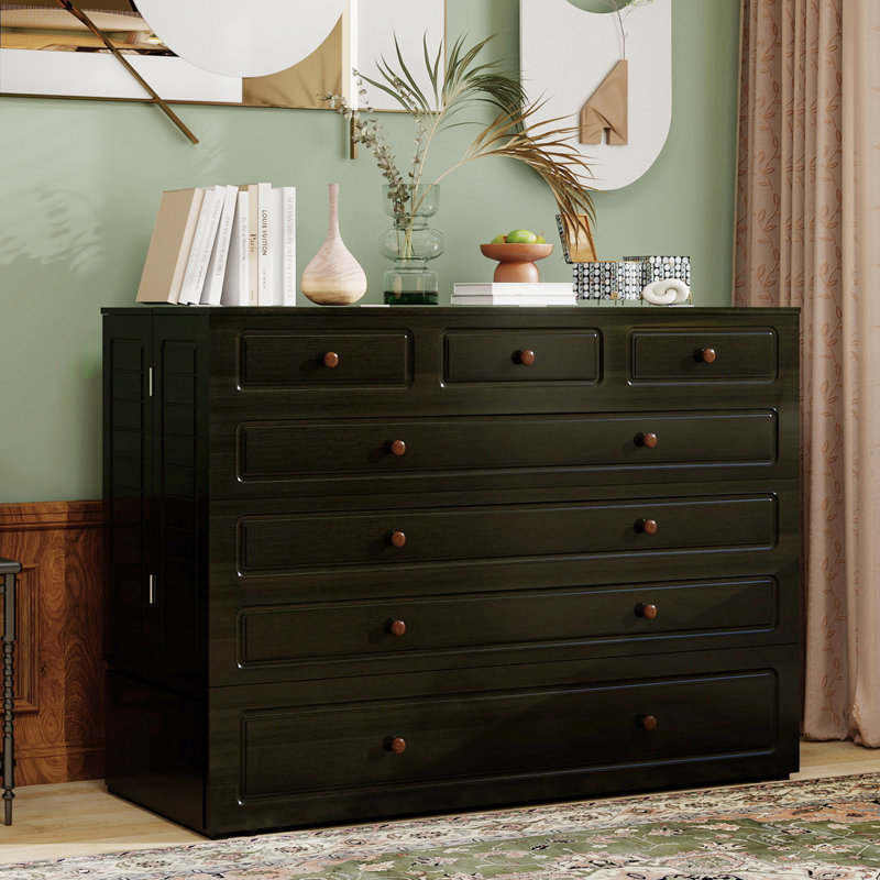 Queen Murphy Bed With Drawer, Black