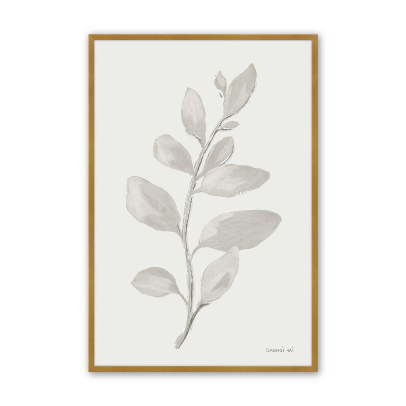 Élégantes feuilles grises I print, Or poli, H 15,25 po x l 12,25 po