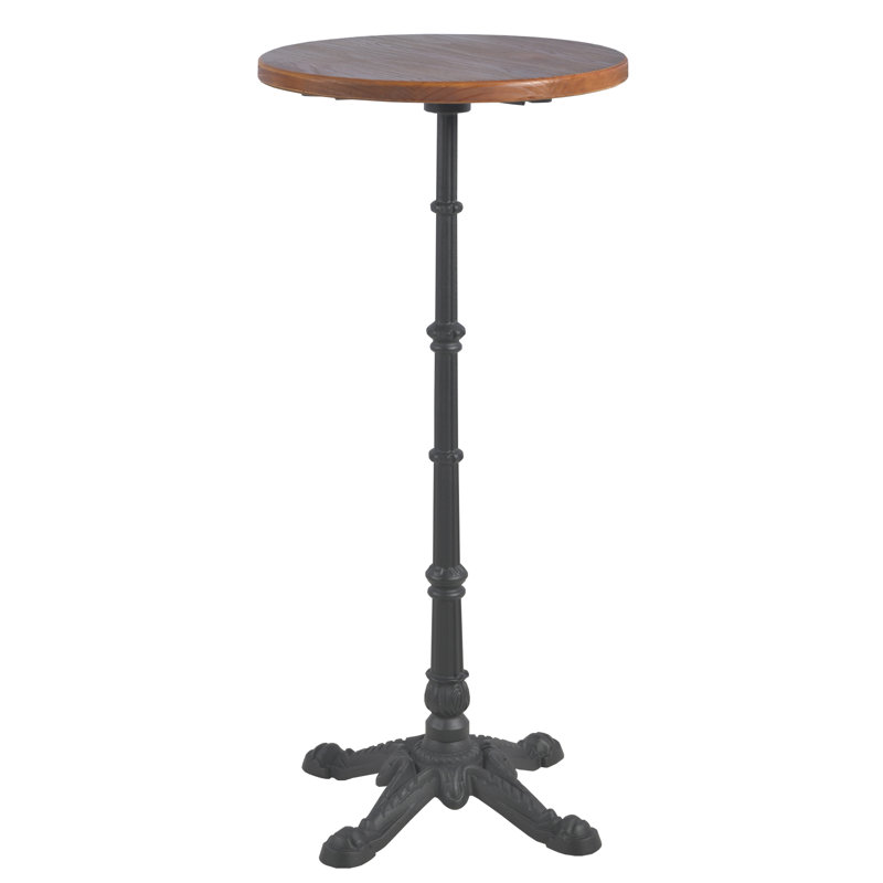 Pine Round Solid Wood Top Metal Base Dining Table, Brown, Dark Gray
