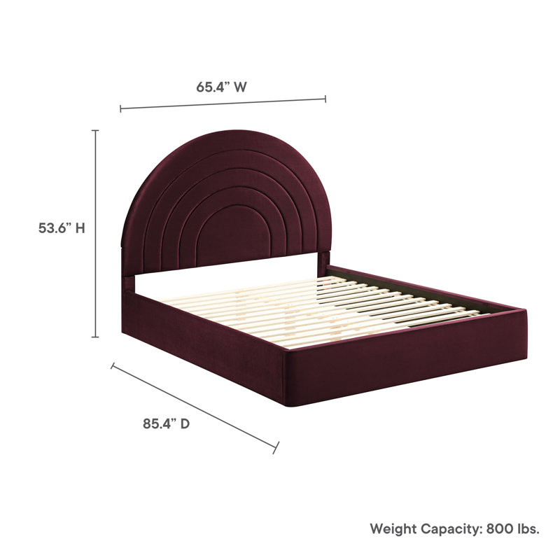 Solana Arched Performance Velvet Platform Bed, Mulberry, Queen