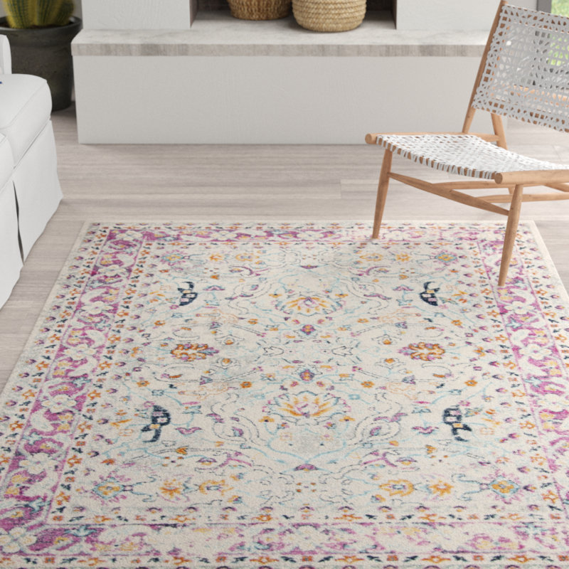 Tapis oriental crème / fuchsia Christa, Rectangle 8 pi x 10 pi