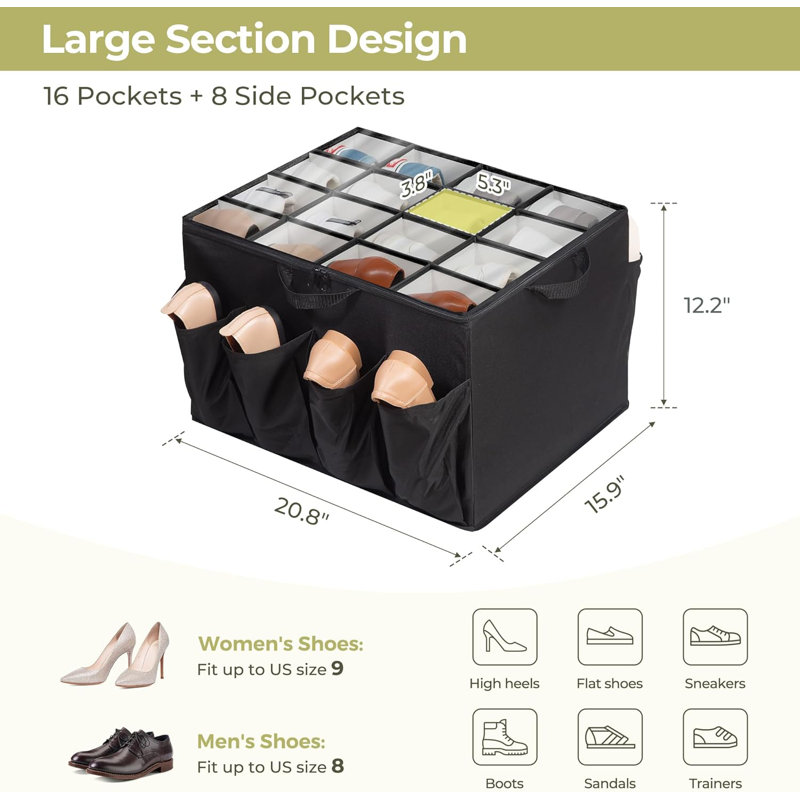 1 Pack Shoe Organizer With Clear Cover & Adjustable Dividers