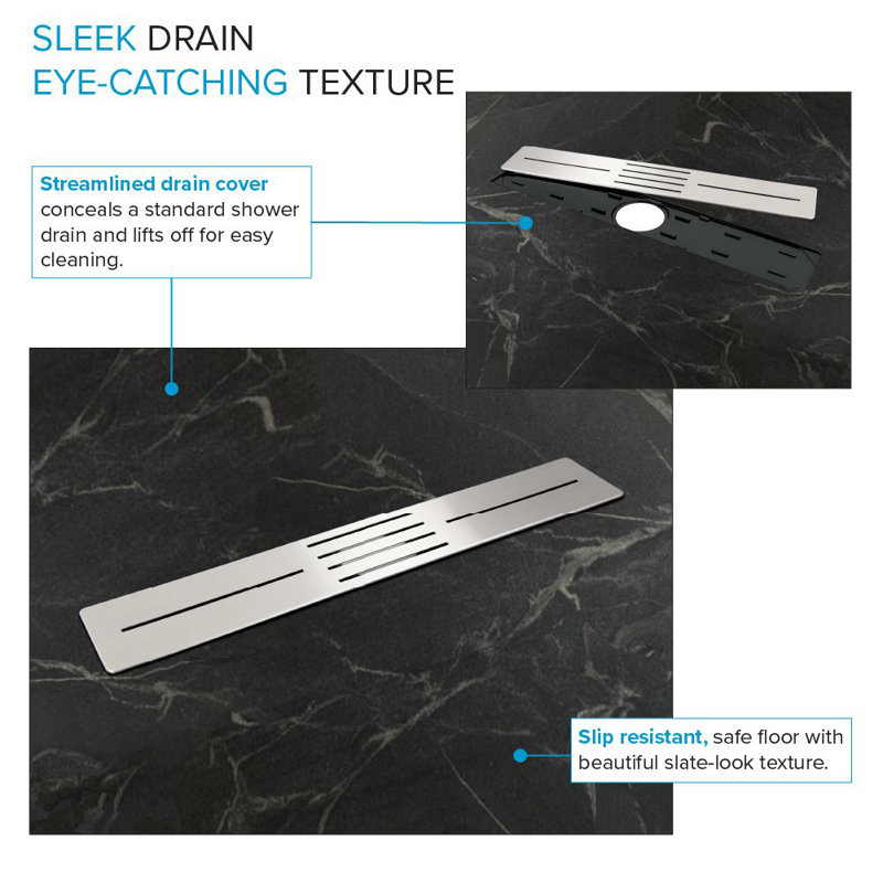 Transolid Trimslate Plus 60-in x 42-in Zero Threshold Shower Base with Center Drain, Sterling Black