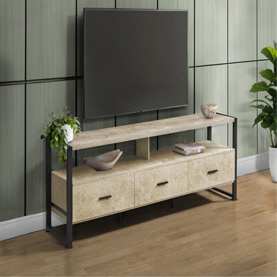 Meuble télé, 72 po, meuble multimédia, tiroirs de rangement, métal noir, contemporain, moderne