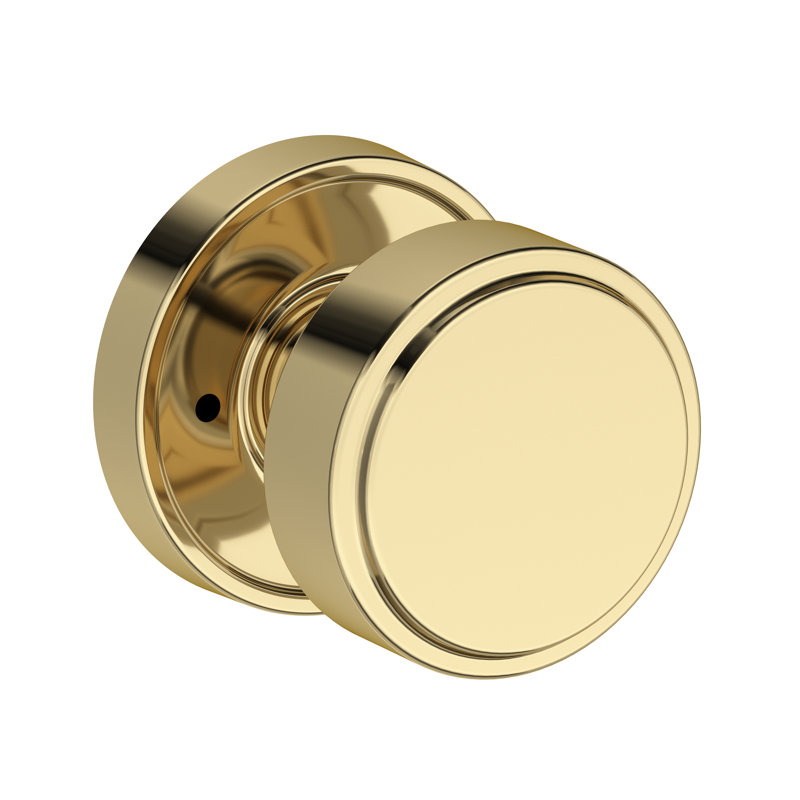 Vashon Privacy Knob with Recessed Round Rose in Unlacquered Brass, Unlacquered Brass