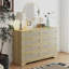 Commode double 8 tiroirs, commode en rotin naturel pour chambre à coucher, commode en bois Boho avec poignées dorées, table d'appoint pour garde-robe