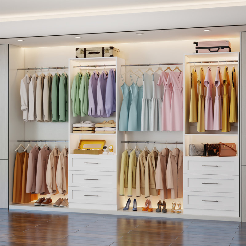 4FT–15FT Modular Walk-In Closet System with 6 Drawers & 10 Adjustable Shelves, Closet Organizer, White