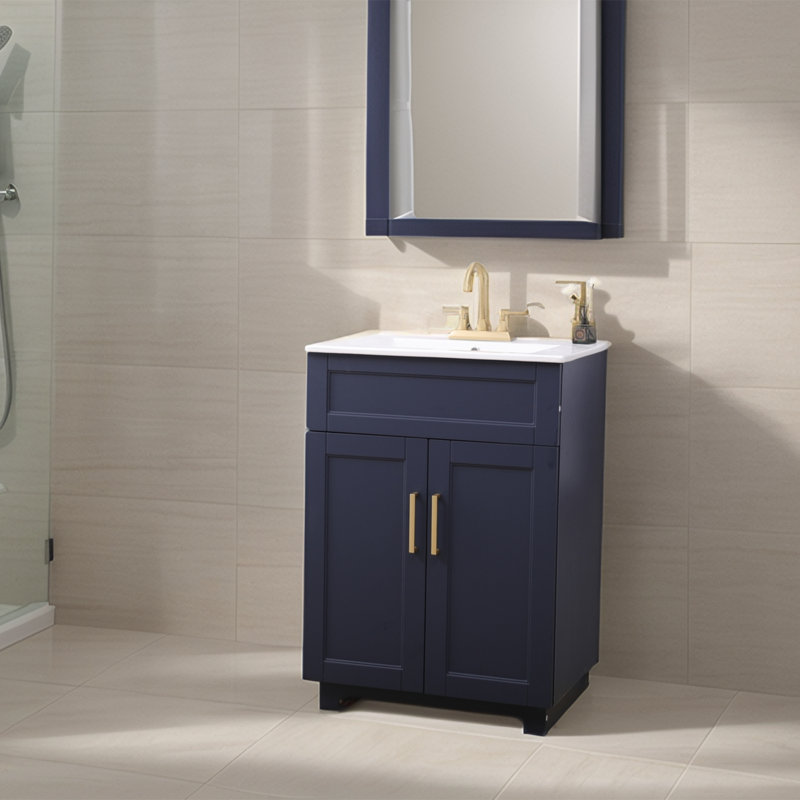 Meuble-lavabo simple autoportant 24 po avec lavabo en céramique 24 po, Bleu