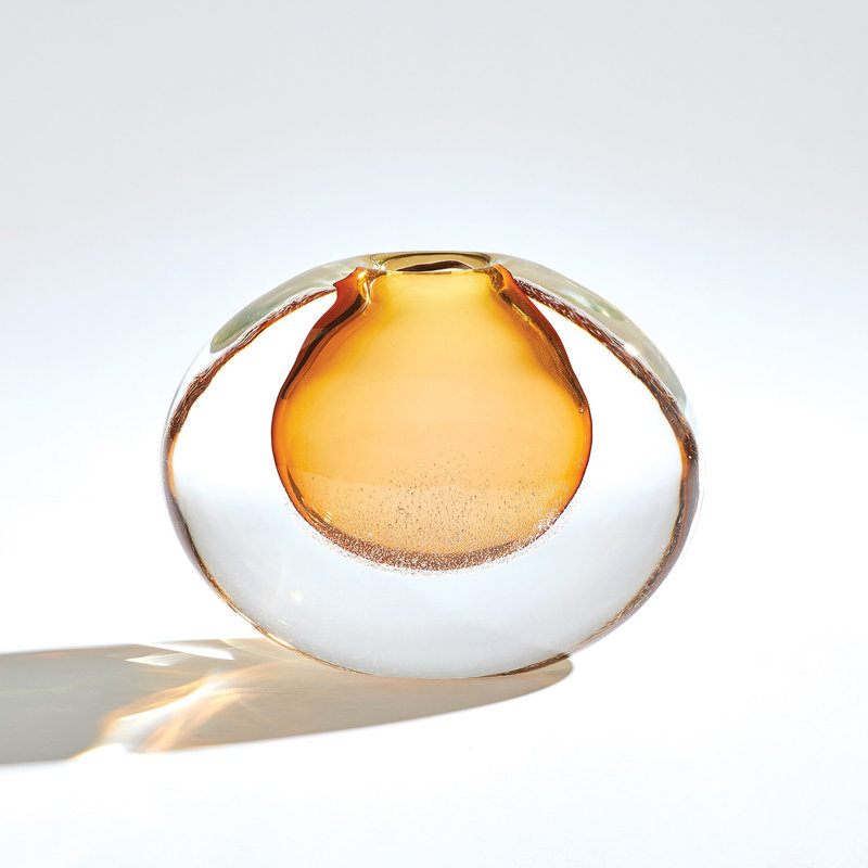 Micro Bubble Handmade Glass Table Vase, Amber/Clear