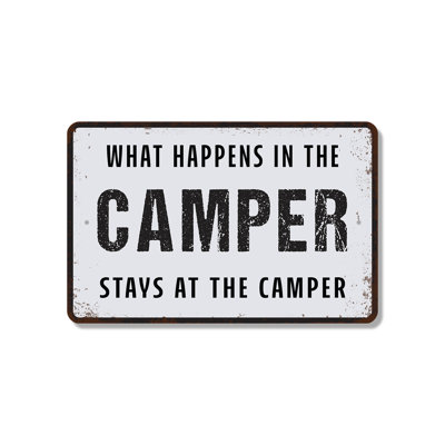 What Happens In The Camper Stays In The Camper (2 Pack) 8 Inch x 12 Inch Plastic Sign Campfire Code Enforced Weatherproof Perfect for RVs Campers Cabins Fun Gift for Campers Glampers Road Trippers