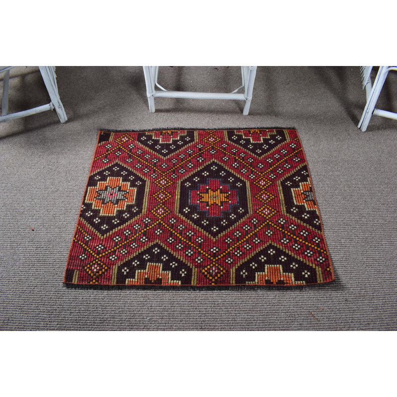 Tapis turc bohème rétro en laine avec de riches motifs traditionnels rétro