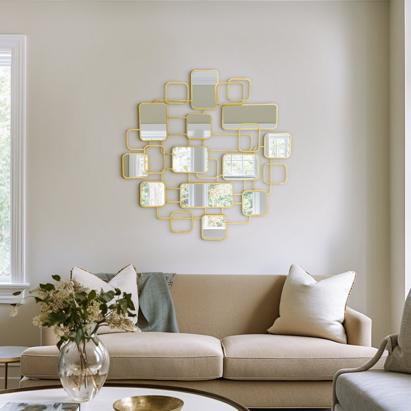 Nikolas Decorative Geometric Metal Wall Art Sculpture with Mirror Accents for Living Room Decor - Modern Hanging Artistic Wall for Kitchen Home Decorations
