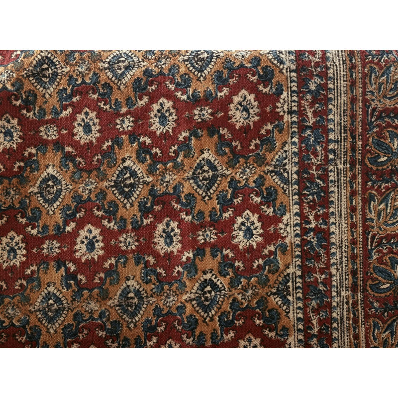 Chutes de lave Kalamkari Dhurrie de Telangana avec des vignes florales imprimées