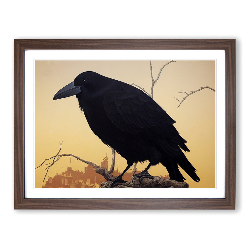 Amazing Crow Bird - Framed Print, 25cm H x 34cm W x 2cm D, Walnut Framed
