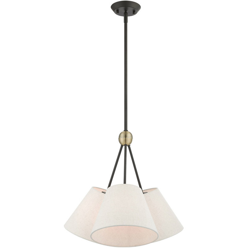 Lustre classique à 3 lumières avec abat-jour, Bronze / laiton antique
