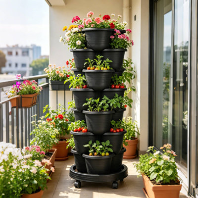 Pot à fleurs vertical à 7 étages avec poteau de soutien Strawberry