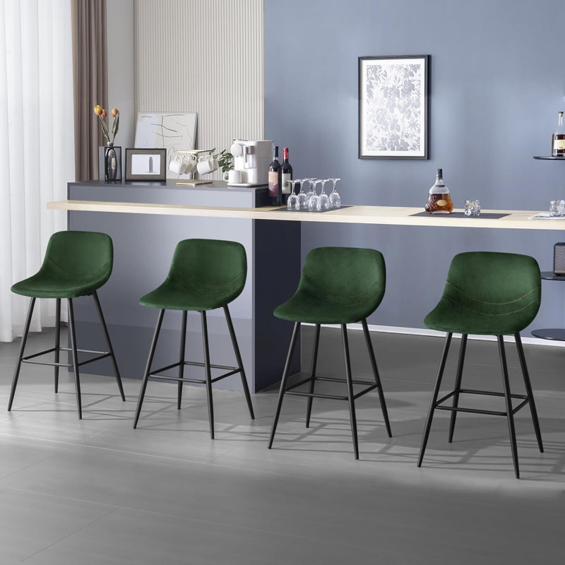 Eagar Upholstered Counter Stool with Metal Frame, Dark green