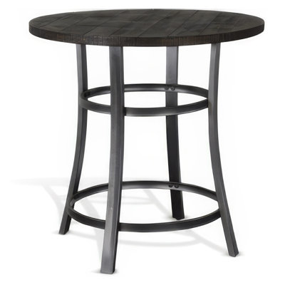 Flint Height Table Round, Dark Brown Mahogany Wood n Metal