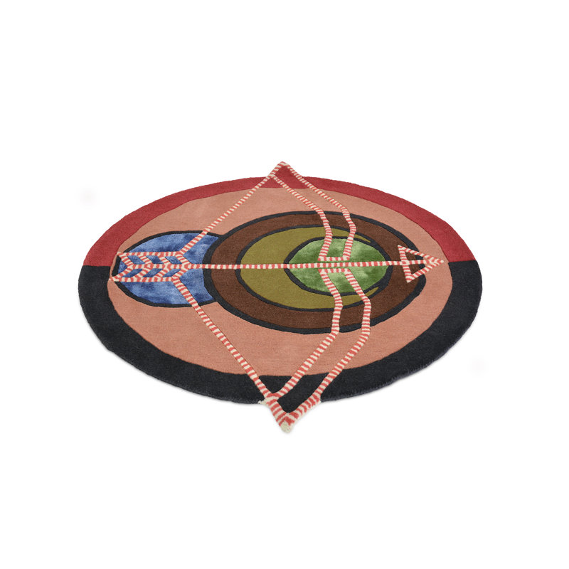 Geometric Area Rug in Red/Orange/Black/Blue, Round 6'7"