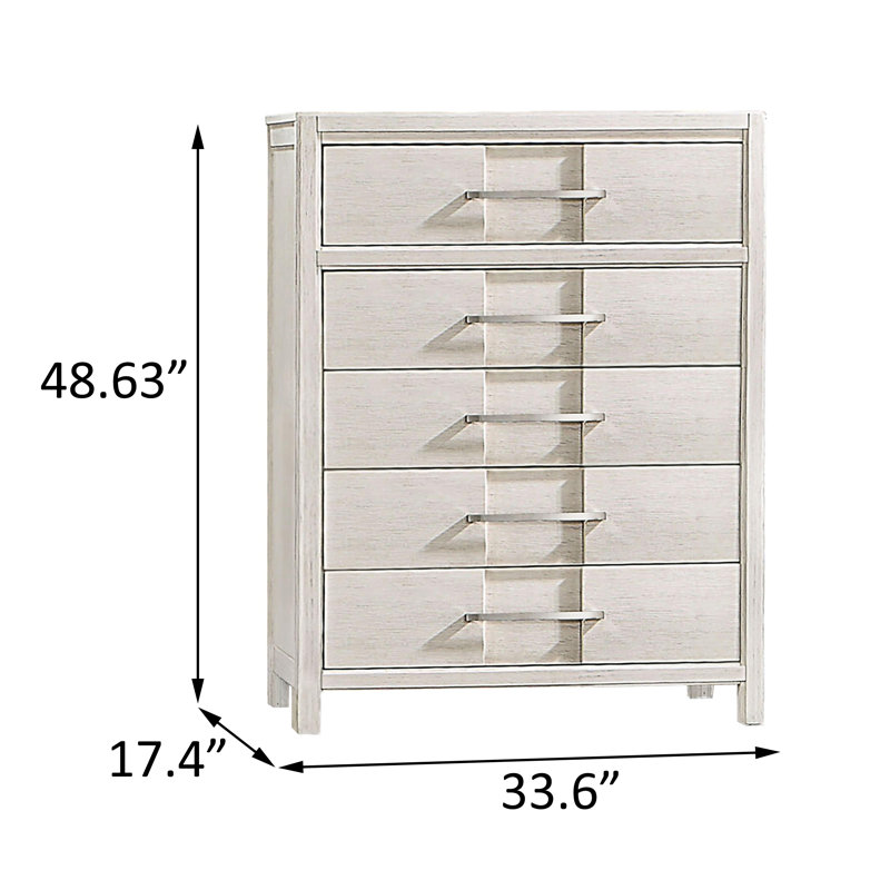Commode 5 tiroirs l 33,6 po blanche, Blanc