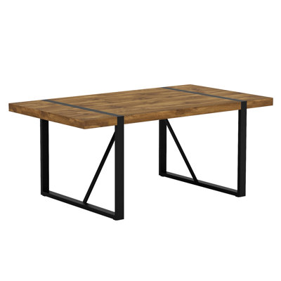 Rustic Industrial Rectangular Wood Dining Table For 4-6 Person, Thick Engineered Wood Color Tabletop And Black Metal Legs,Desk For Kitchen Dining Living Room