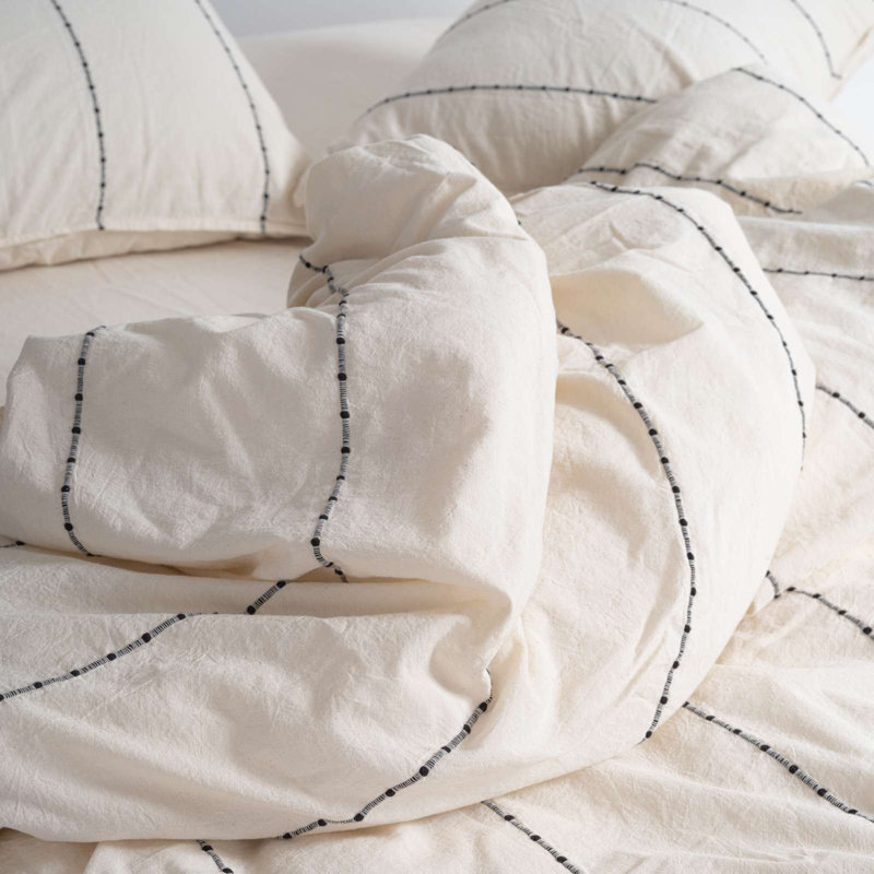 Ensemble de housse de couette, Crème/noir, Housse de couette pour lit simple + 1 taie d'oreil
