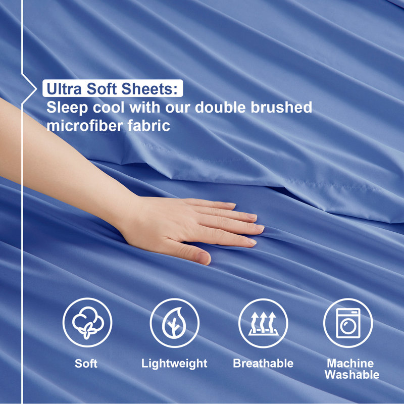 Double Brushed Hotel Luxury Sheet Set with Extra Soft Sheets & Pillowcases, Twin Sheet, Calm Blue