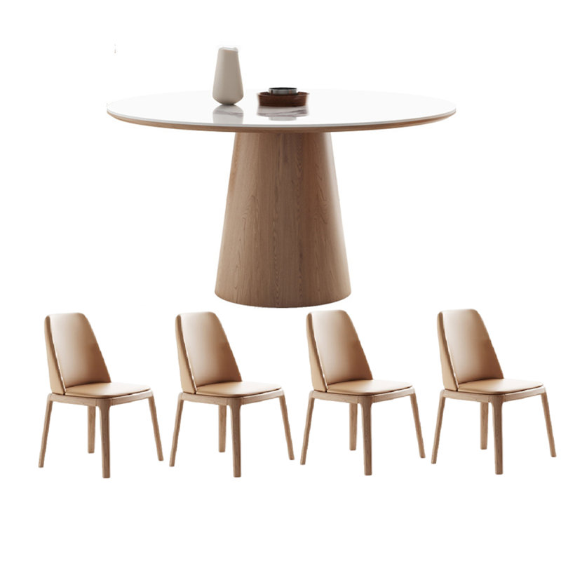 Table de salle à manger ronde moderne avec plateau en pierre brillant, H 29,5 po x L 39,4 po x l 39,4 po